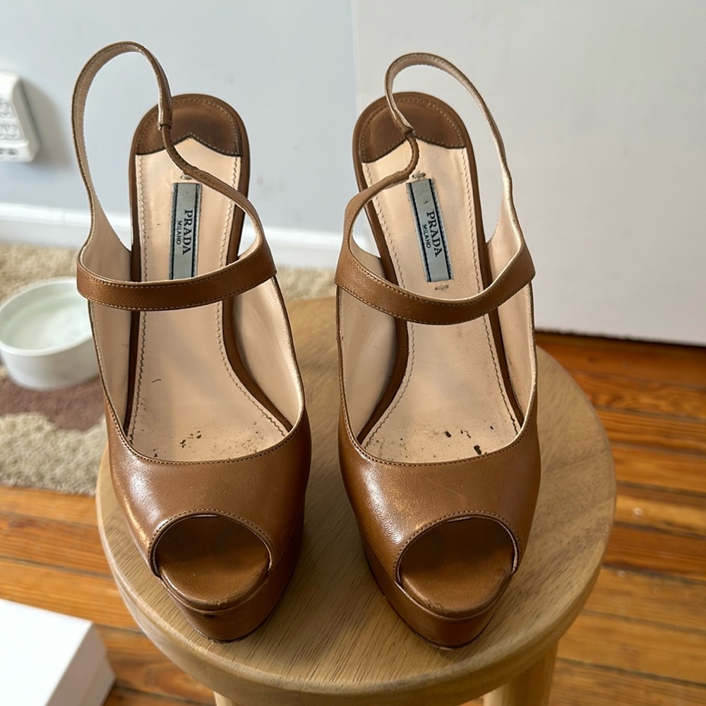 Prada platform peep toe pumps size 38